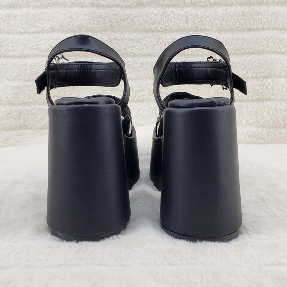 Camel Black Platform Sandals Cut out Web Toe Strap Goth Punk - Picture 5 of 14